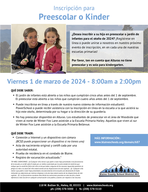 Inscripción para Preescolar o Kinder